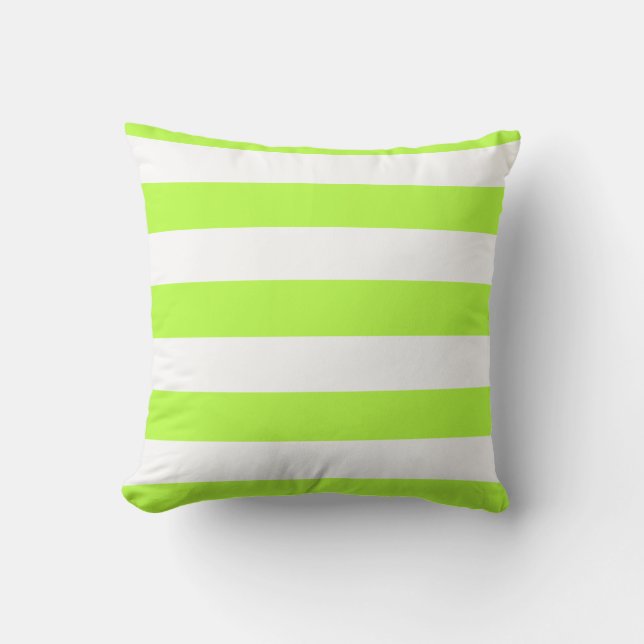 Lime Green and White Bold Stripes Cushion (Front)