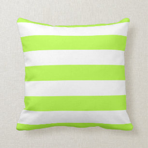 Lime Green and White Bold Stripes Cushion
