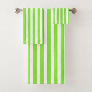 Lime green and white candy stripes bath towel set