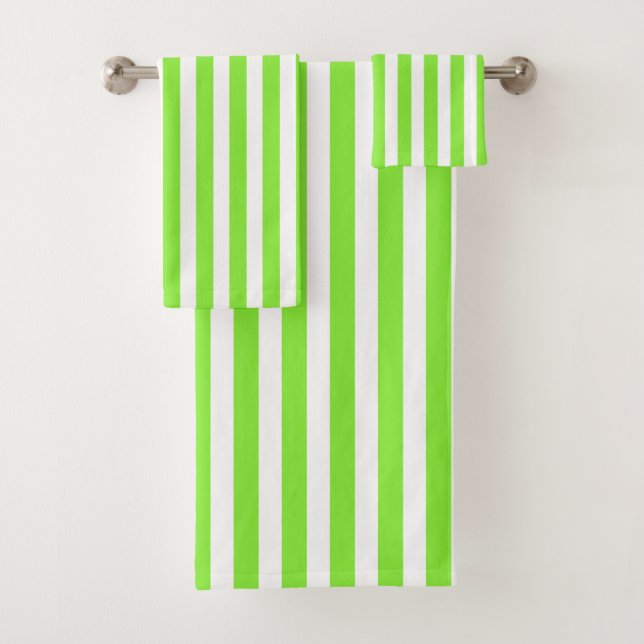 Lime green and white candy stripes bath towel set (Insitu)