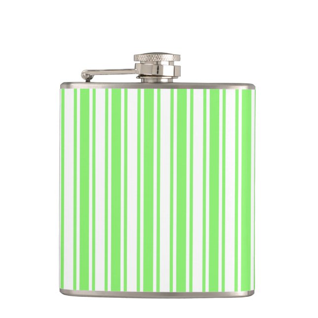 Lime green and white candy stripes hip flask (Front)