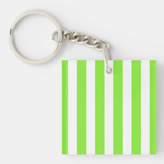 Lime green and white candy stripes key ring (Front)