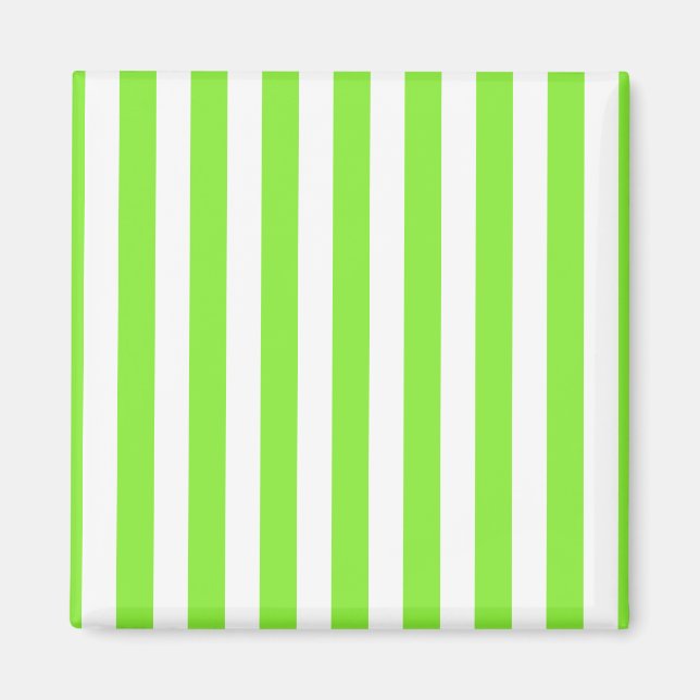 Lime green and white candy stripes magnet (Front)