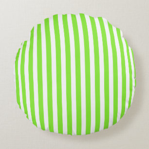 Lime green and white candy stripes round cushion