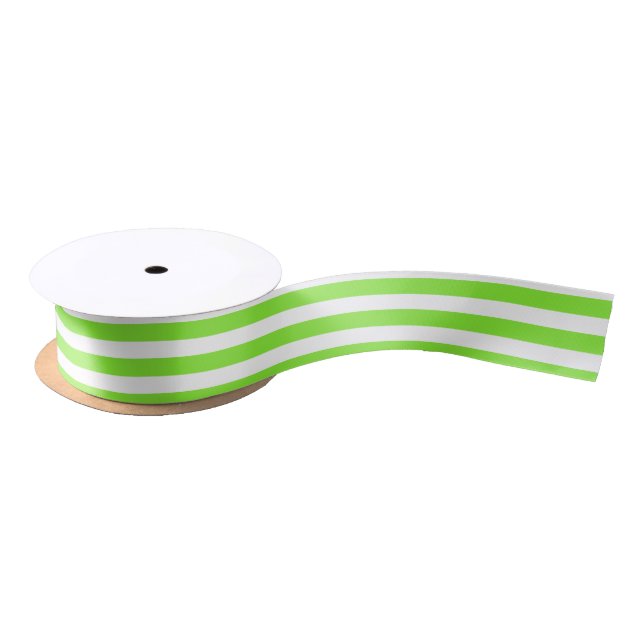 Lime green and white candy stripes satin ribbon (Spool)