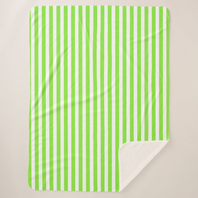 Lime green and white candy stripes sherpa blanket (Front)