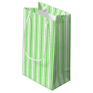 Lime green and white candy stripes small gift bag