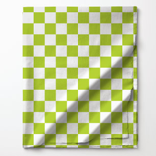 Lime Green and White Chequered Pattern Fabric
