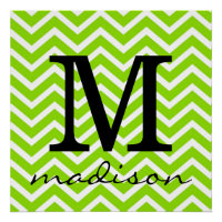 Lime Green and White Chevron Monogram Print