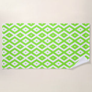 Lime green and white diamond pattern beach towel