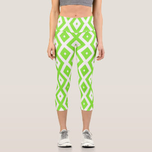 Lime green and white diamond pattern capri leggings
