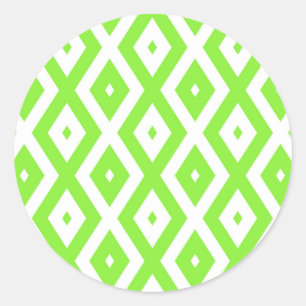 Lime green and white diamond pattern classic round sticker