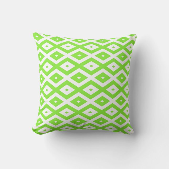 Lime green and white diamond pattern cushion (Front)