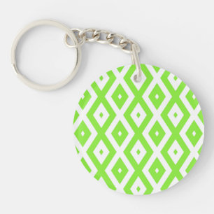 Lime green and white diamond pattern key ring