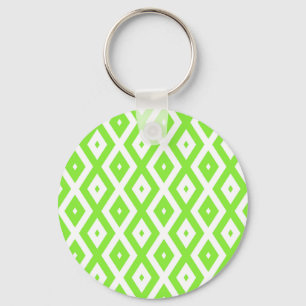 Lime green and white diamond pattern key ring