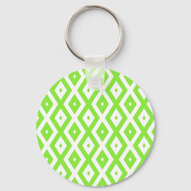 Lime green and white diamond pattern key ring (Front)