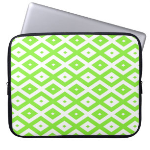 Lime green and white diamond pattern laptop sleeve