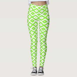 Lime green and white diamond pattern leggings