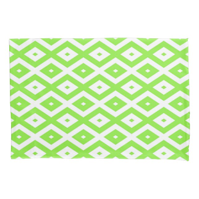 Lime green and white diamond pattern pillowcase (Front)