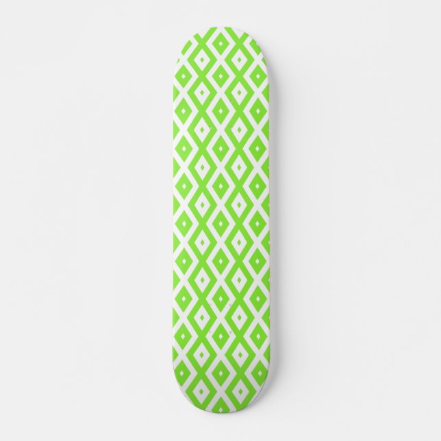 Lime green and white diamond pattern skateboard (Front)