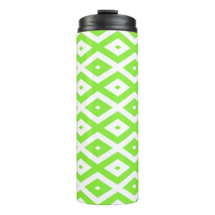 Lime green and white diamond pattern thermal tumbler