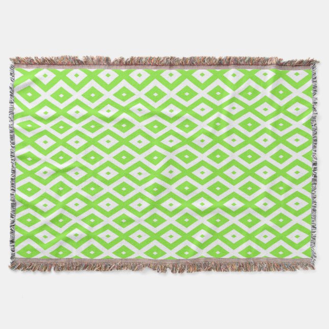 Lime green and white diamond pattern throw blanket (Front)