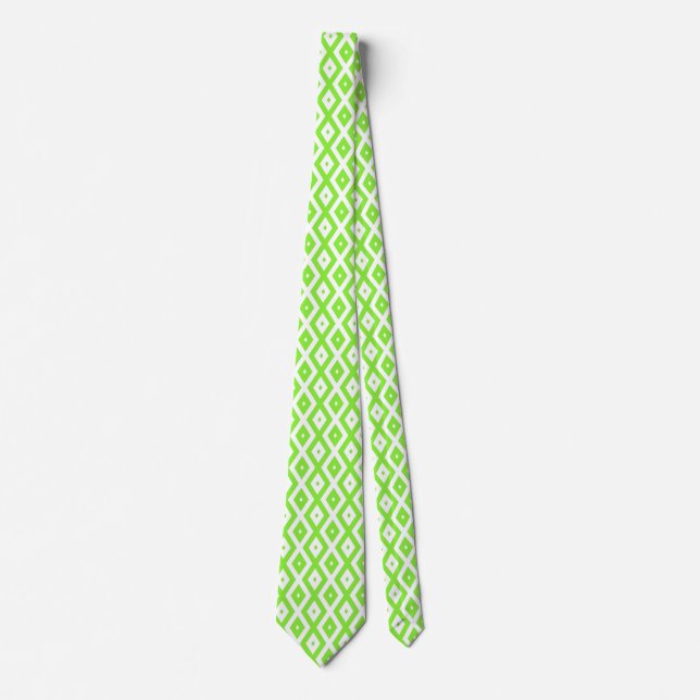 Lime green and white diamond pattern tie (Front)