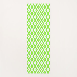 Lime green and white diamond pattern yoga mat
