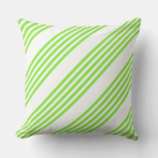 Lime green and white five stripes pattern cushion (Front)