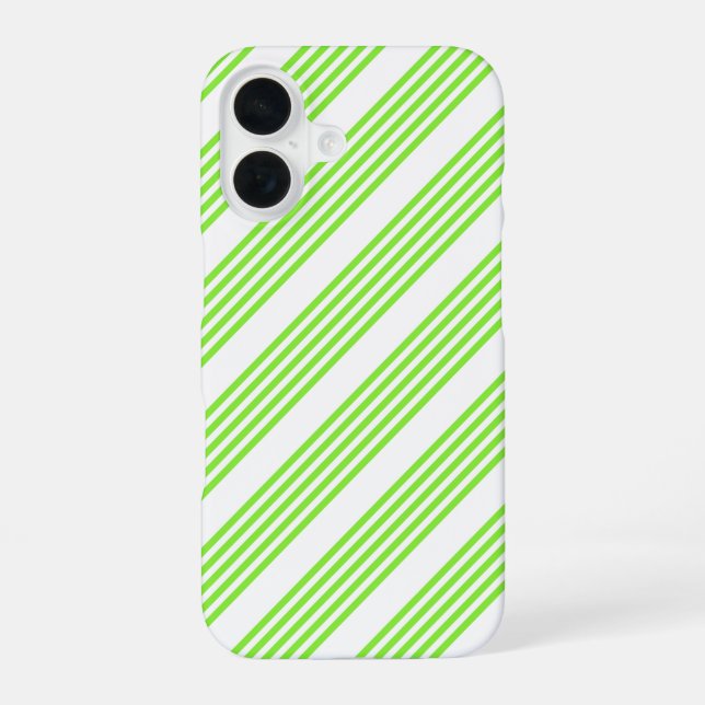 Lime green and white five stripes pattern iPhone 16 case (Back)