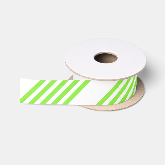 Lime green and white five stripes pattern satin ribbon (Spool)