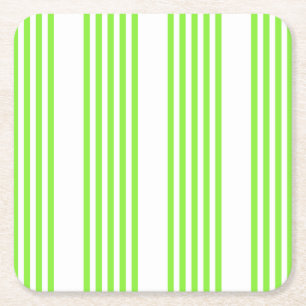 Lime green and white five stripes pattern square paper coaster