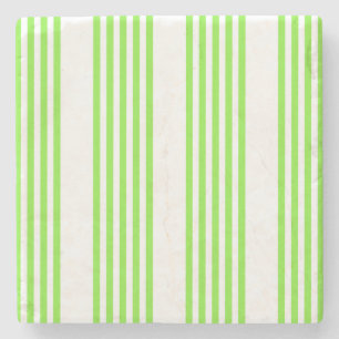 Lime green and white five stripes pattern stone coaster