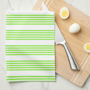 Lime green and white five stripes pattern tea towel