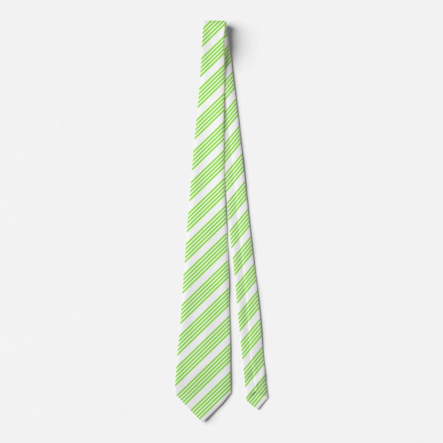Lime green and white five stripes pattern tie (Front)