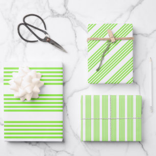 Lime green and white five stripes pattern wrapping paper sheet