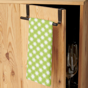 Lime Green and White Flower Pattern Tea Towel