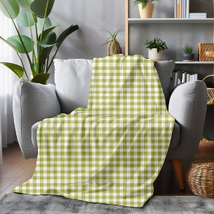 Lime Green and White Gingham Chequered Cosy Style Fleece Blanket