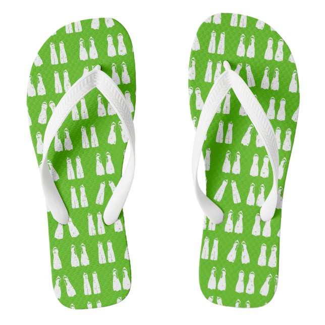 Lime Green and White Grunge Flipper Patterned Thongs (Footbed)