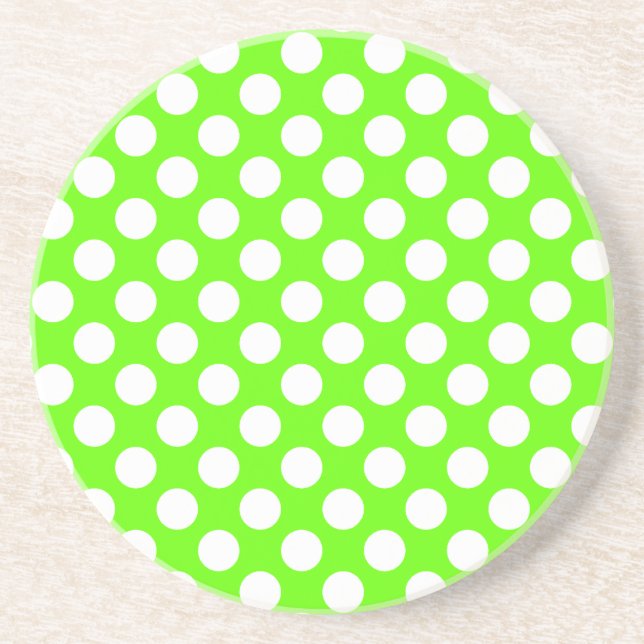 Lime Green and White Polka Dots Coaster (Front)