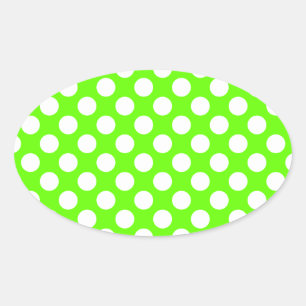 Lime Green and White Polka Dots Oval Sticker