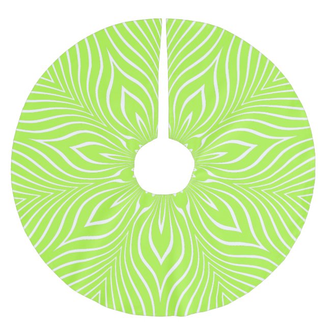 Lime Green and White Striped Flower Brushed Polyester Tree Skirt (Front)