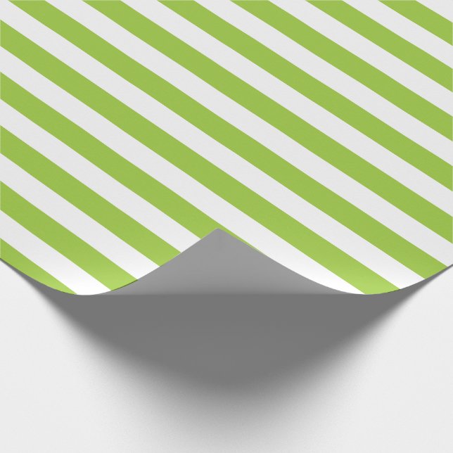 Lime Green and White Stripes Pattern Wrapping Paper (Corner)