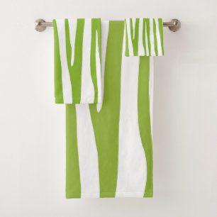 Lime green and white zebra pattern bath towel set