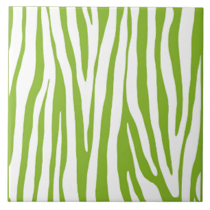Lime green and white zebra pattern ceramic tile