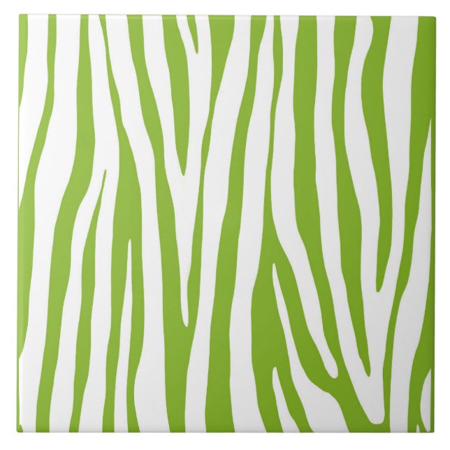 Lime green and white zebra pattern ceramic tile (Front)