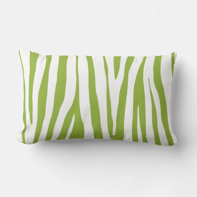 Lime green and white zebra pattern lumbar cushion (Front)