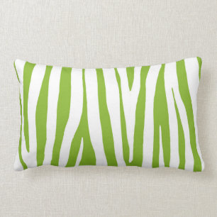 Lime green and white zebra pattern lumbar cushion