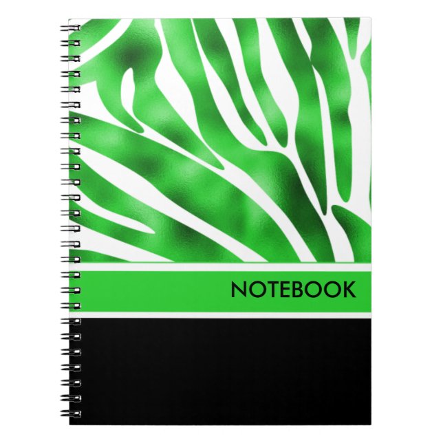Lime Green and White Zebra stripe notebook (Front)