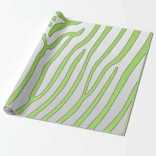 Lime Green and White Zebra Stripes Animal Print Wrapping Paper